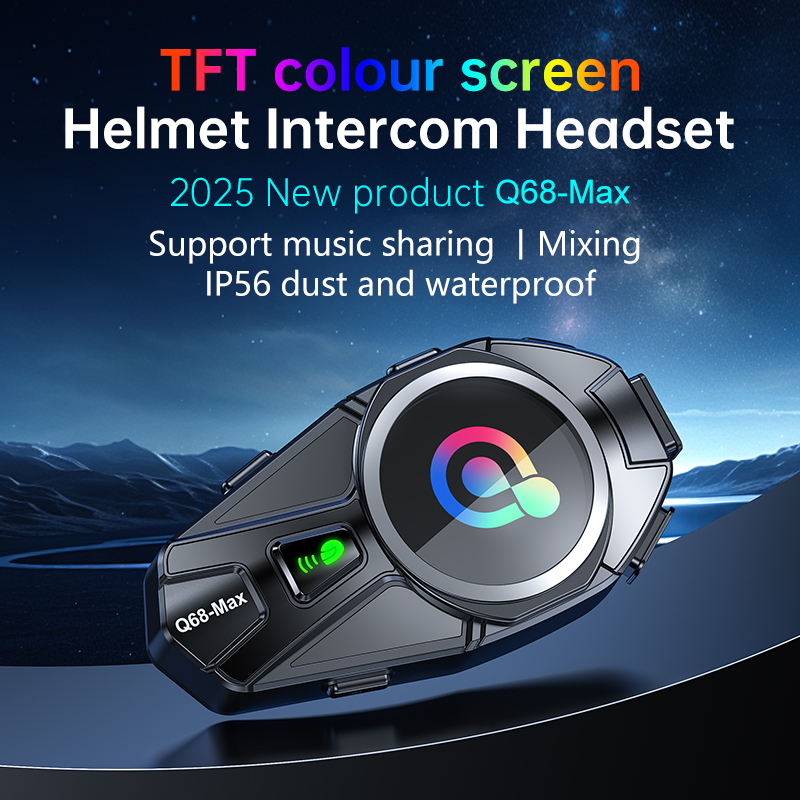 Intercom Headset Helmet - ชุดหูฟังอินเตอร์คอมสำหรับรถจักรยานยนต์ Q68 Max พร้อมหน้าจอสี TFT HD
