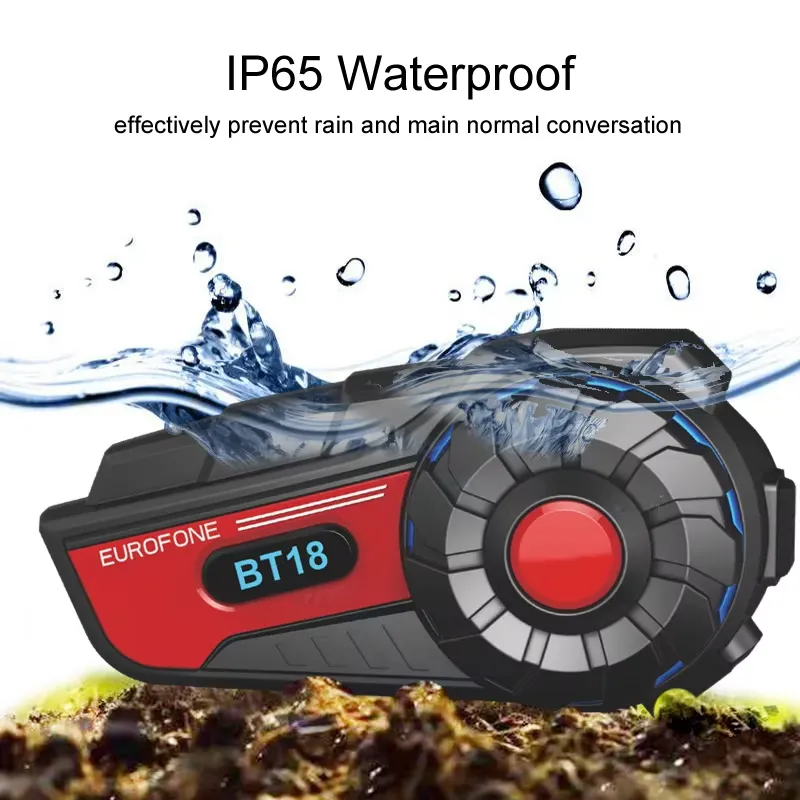 Intercom Headset Helmet - BT18 อินเตอร์คอมสำหรับหมวกกันน็อคมอเตอร์ไซค์ ชุดหูฟังไร้สายกันน้ำ IP67 ระยะ 800