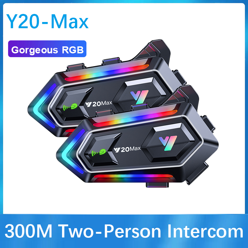 Intercom Headset Helmet - Y20 MAX ชุดหูฟังบลูทูธสำหรับหมวกกันน็อคมอเตอร์ไซค์ อินเตอร์คอม RGB เอฟเฟกต์แสงสีสันสดใส